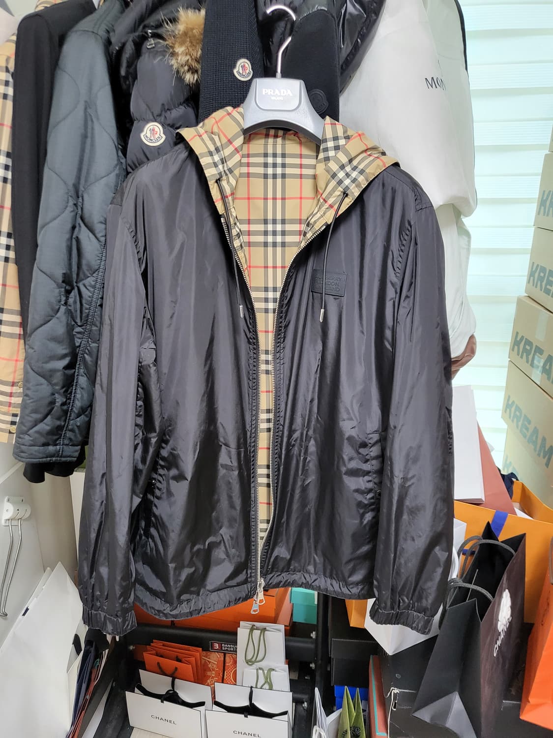 버버리 리버시블 체크 바람막이 자켓 L 상품이미지5