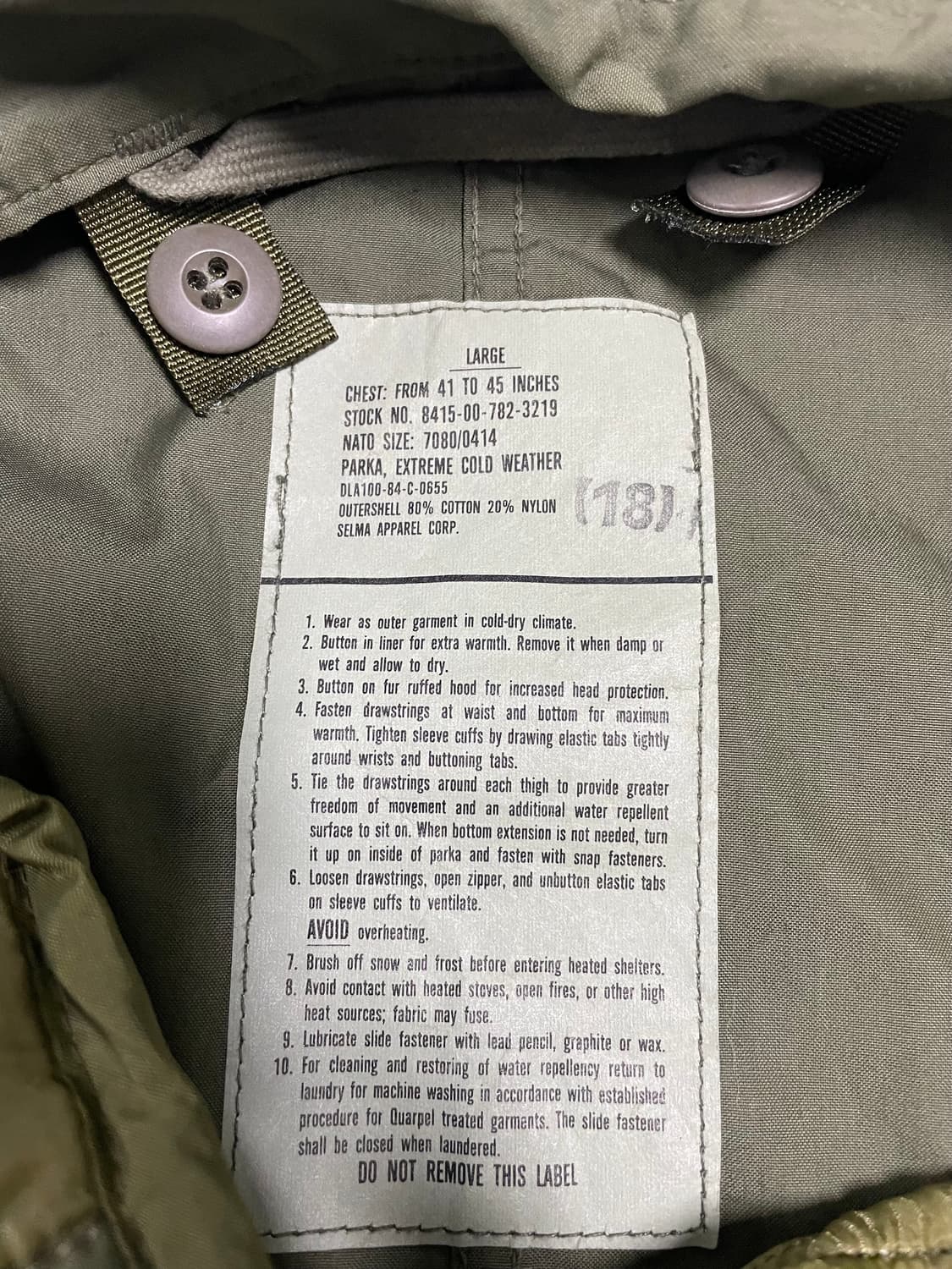 m65 피쉬테일 오리지널 개파카 og 데드스탁 라지 상품이미지6