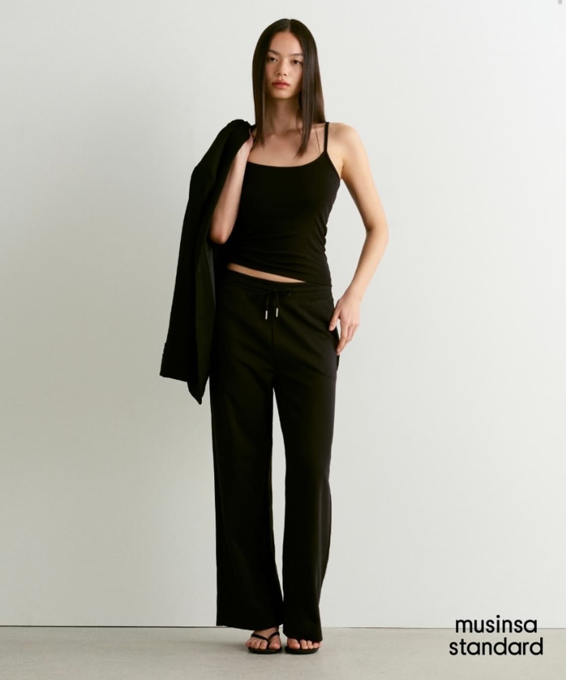 새상품) 무신사 스탠다드 우먼즈 플랫 테리 스웨트 트레이닝 팬츠 블랙 상품이미지1