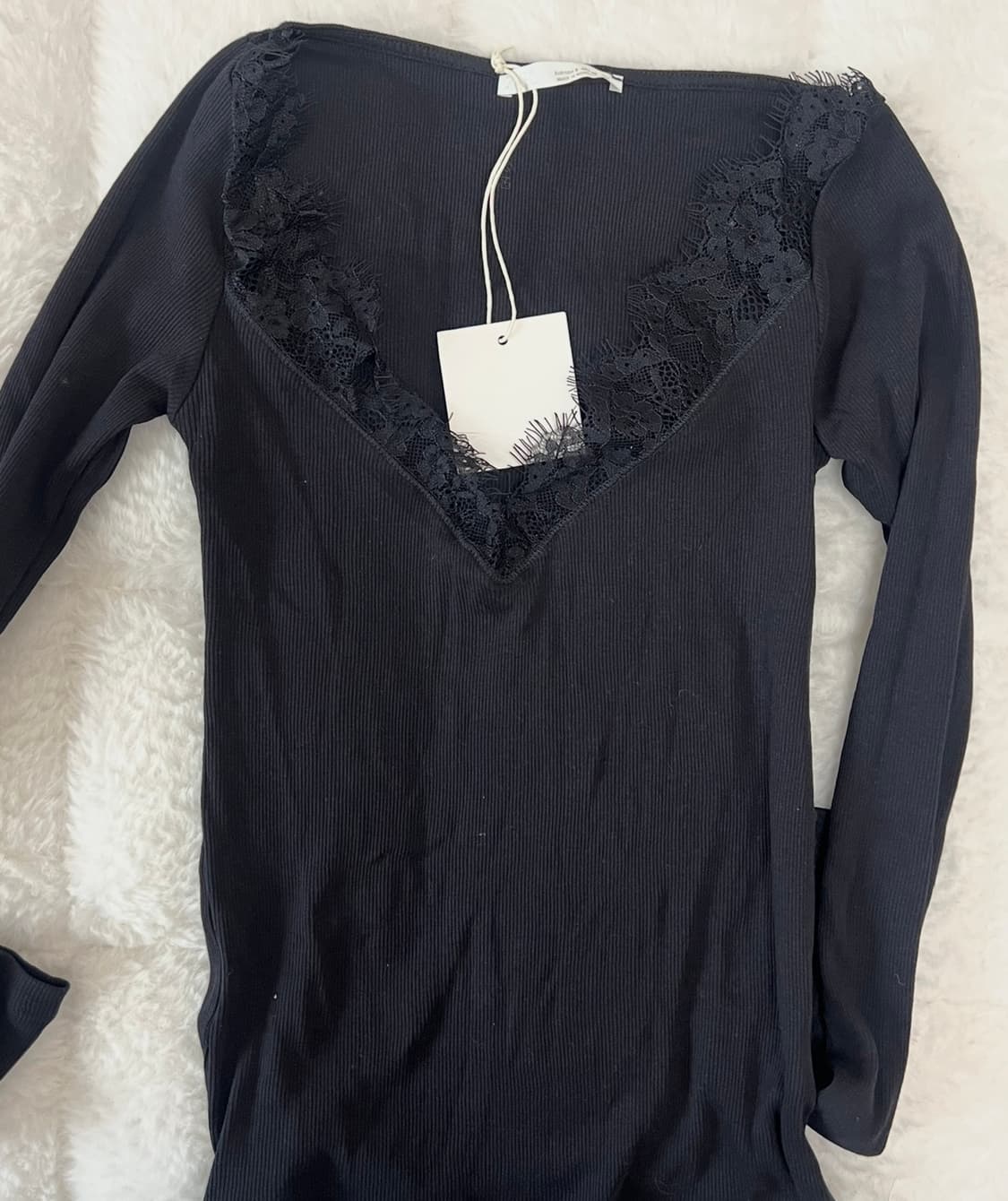 ZARA 자라 레이스 리브드 티셔츠 블랙, 자라 레이스 티 셔츠 상품이미지5