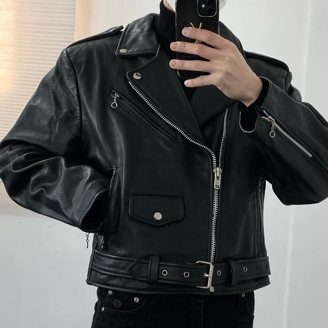 L REBEL 소가죽 크롭 헤비 라이더 자켓 상품이미지4