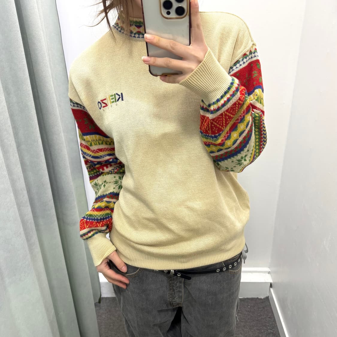 겐조 베이지 레드 노르딕 패턴 니트 상품이미지4