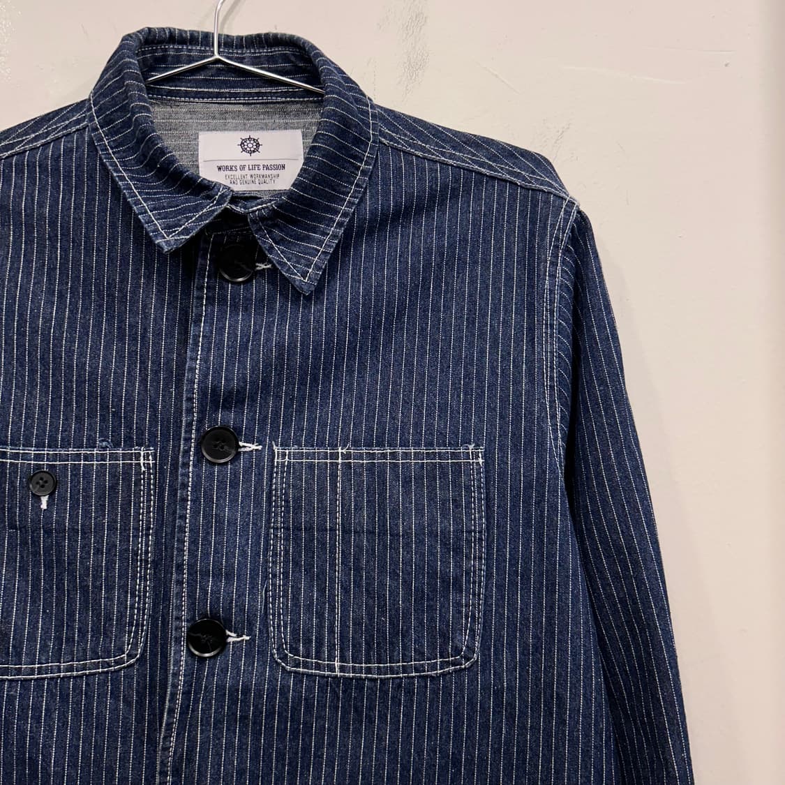 울프엔더 와바시 스트라이프 워크 데님 셔켓 상품이미지1