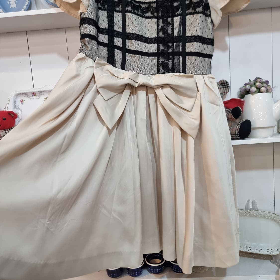 블랙 레이스 배색 쉬폰 원피스 상품이미지5