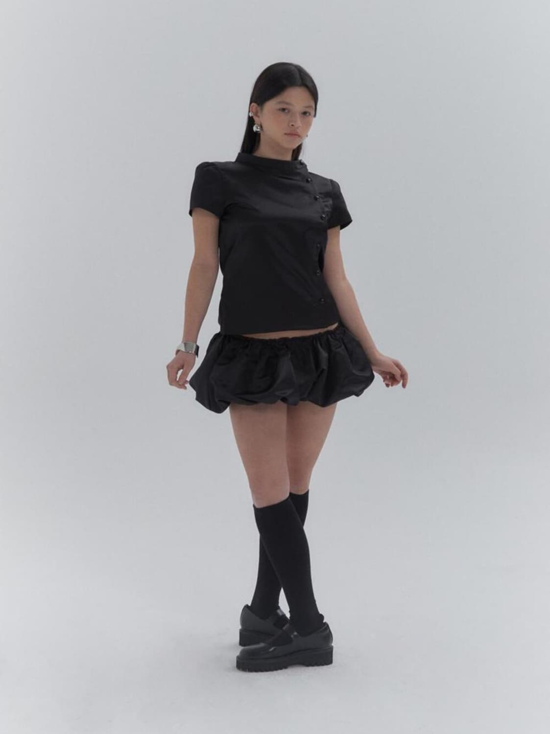 카나리 Short sleeve puff shirt black 상품이미지2