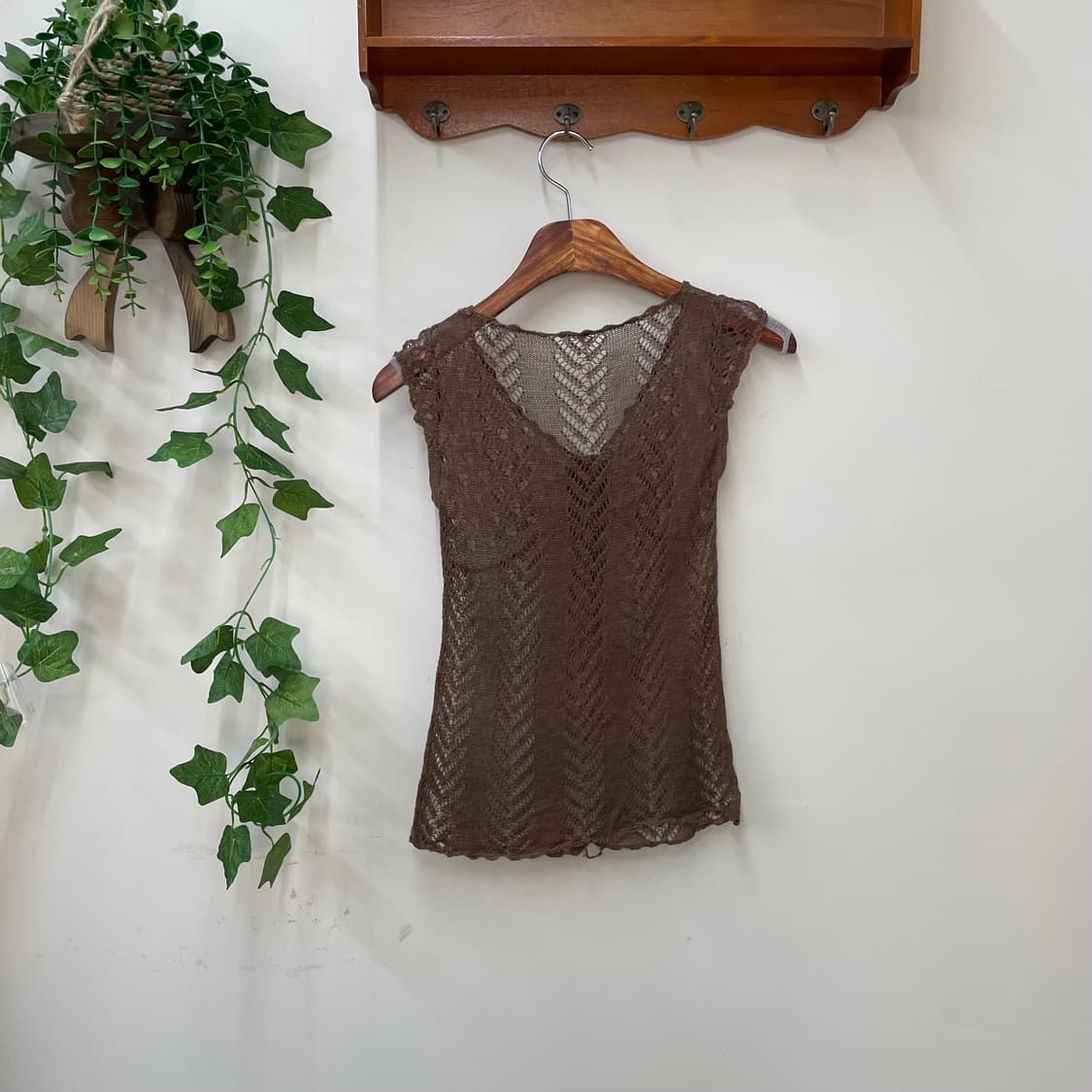 브라운 크로쉐 리본 니트 나시 보헤미안 페어리그런지 상품이미지4