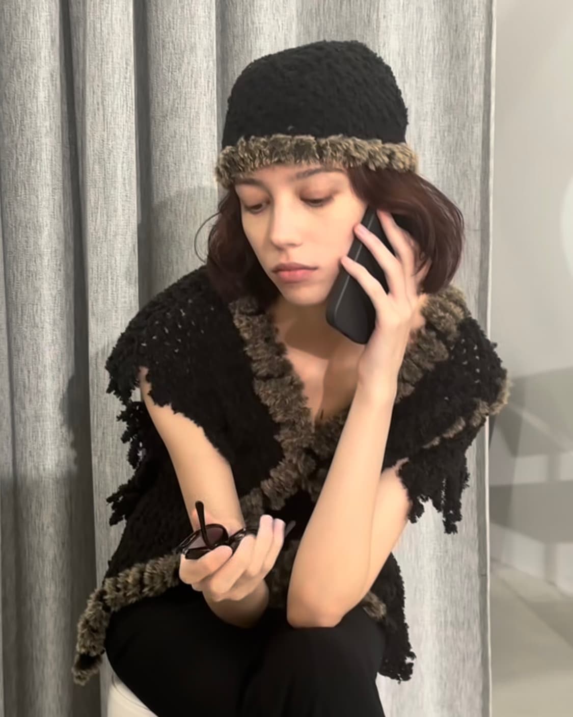 [F]퍼버즈 25fw 플러피 트림 메쉬 니트 비니 상품이미지5