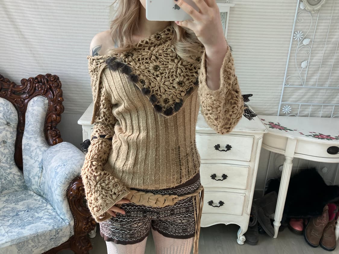 jpn vintage camel forest crochet knit 상품이미지1
