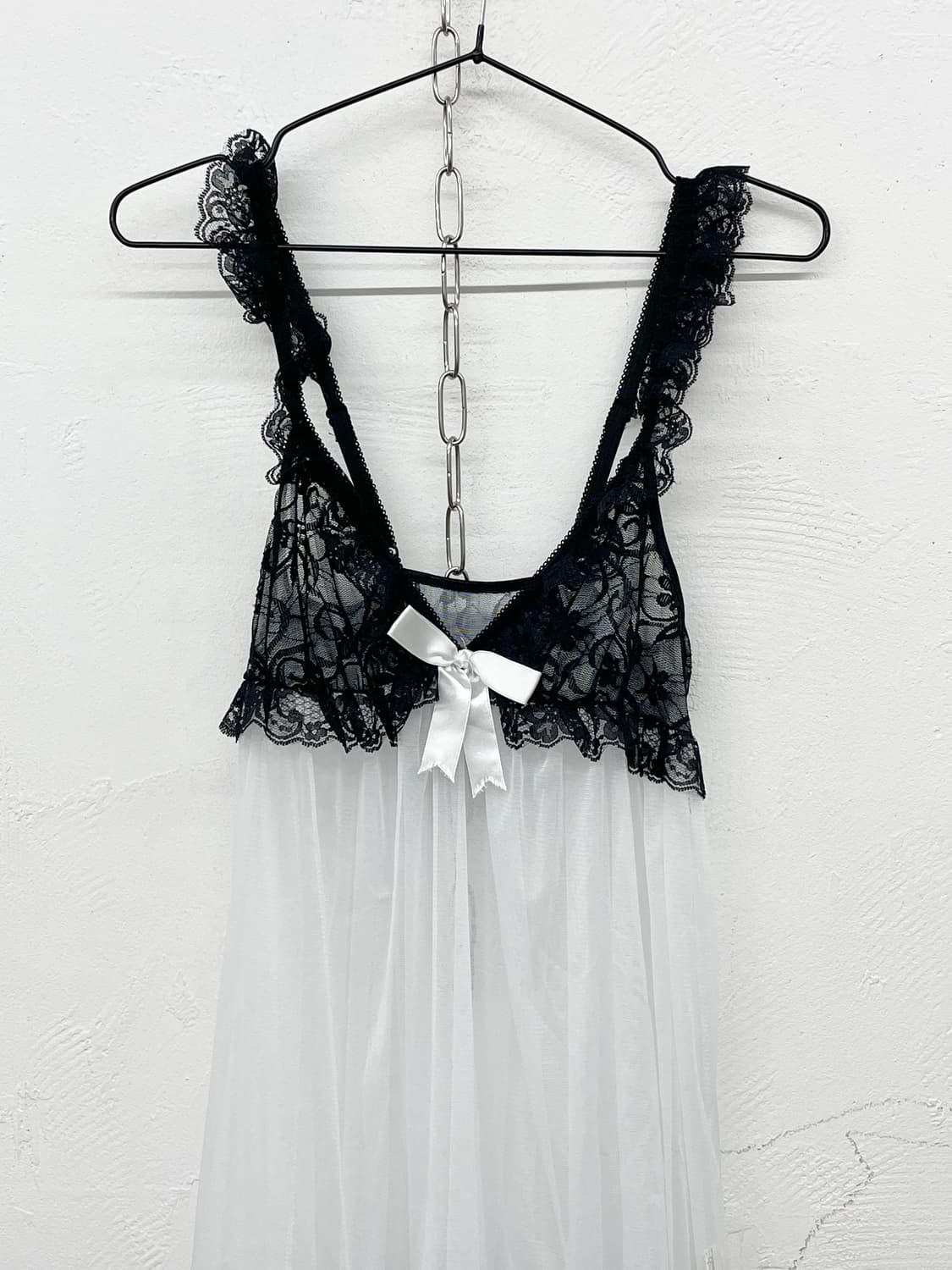 갸루 블랙 화이트 레이스 프릴 슬립 상품이미지5