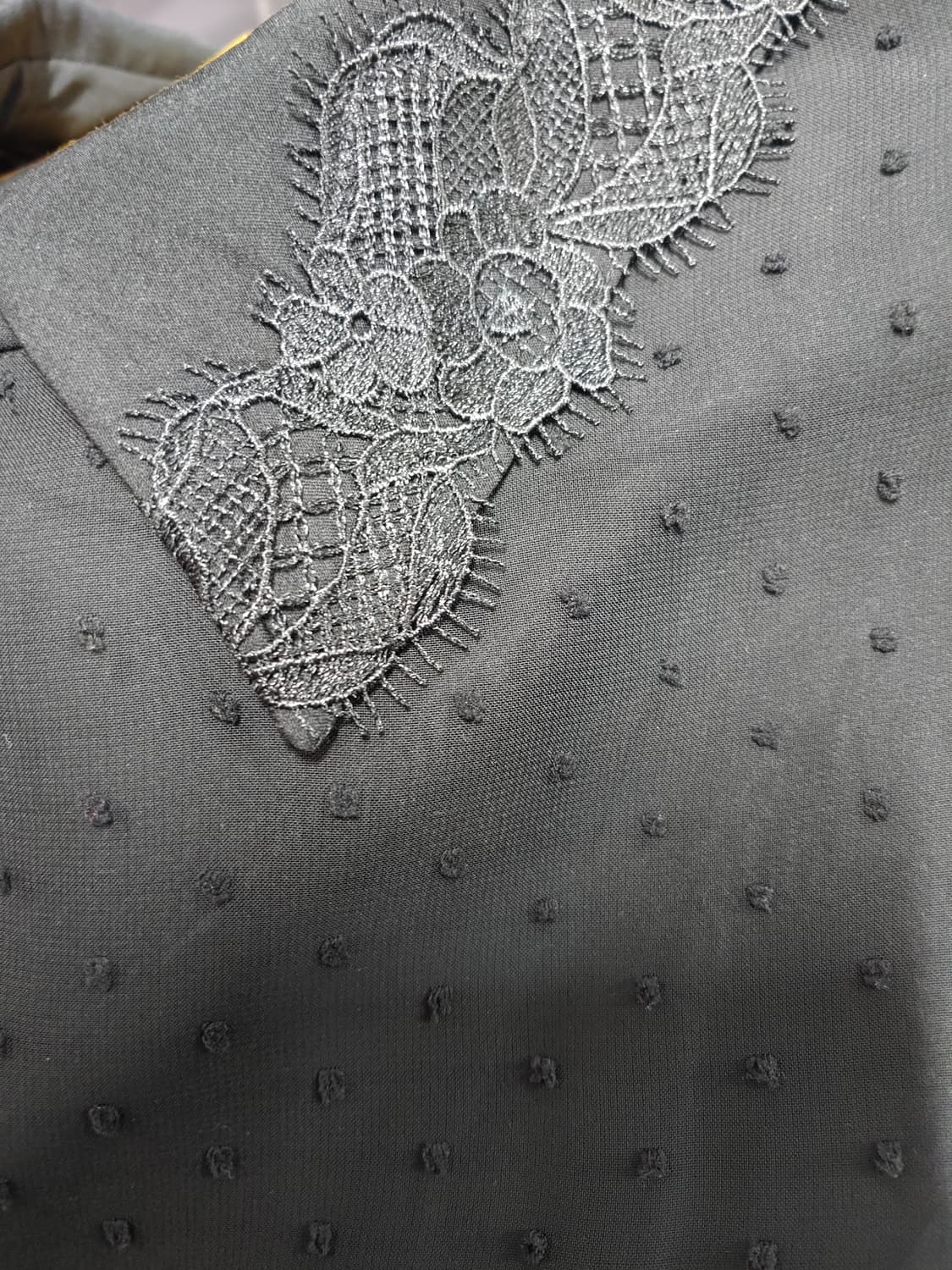 sjsj 블랙 레이스 카라 도트 롱 원피스 여성 76-90-155 상품이미지4