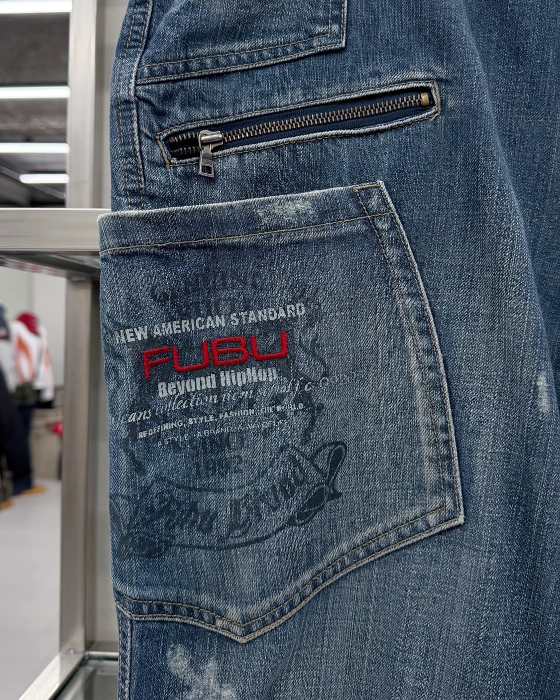 Fubu 00s 패치워크 인디고 데님 팬츠 상품이미지3