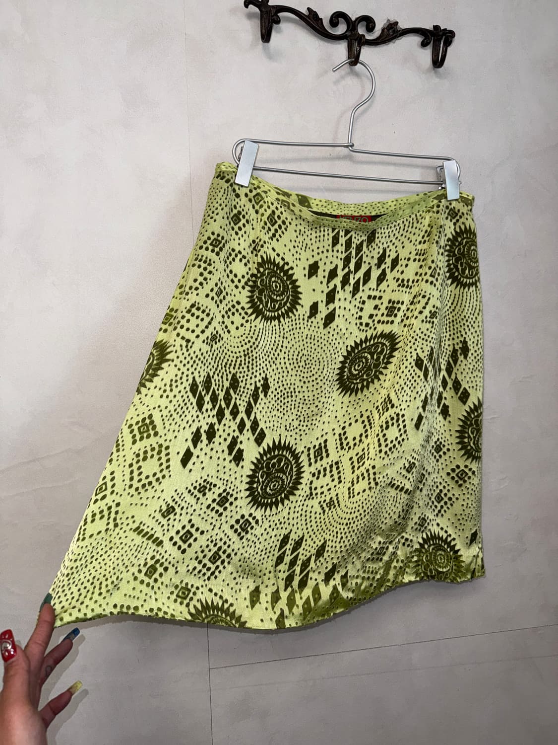 KENZO lime silk satin ethnic pattern sk 상품이미지2