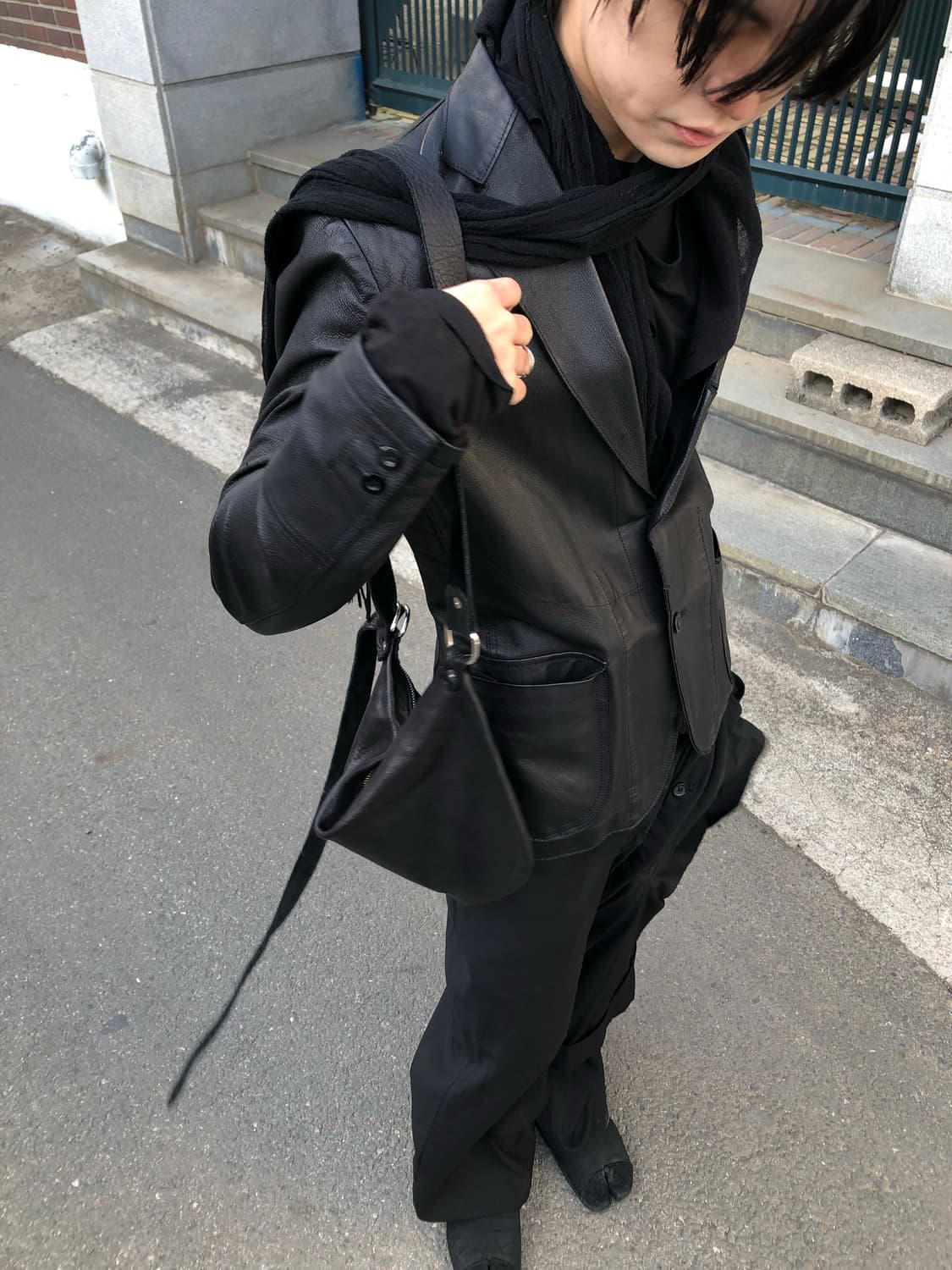 준야와타나베 하이넥 레더 블레이저 상품이미지1