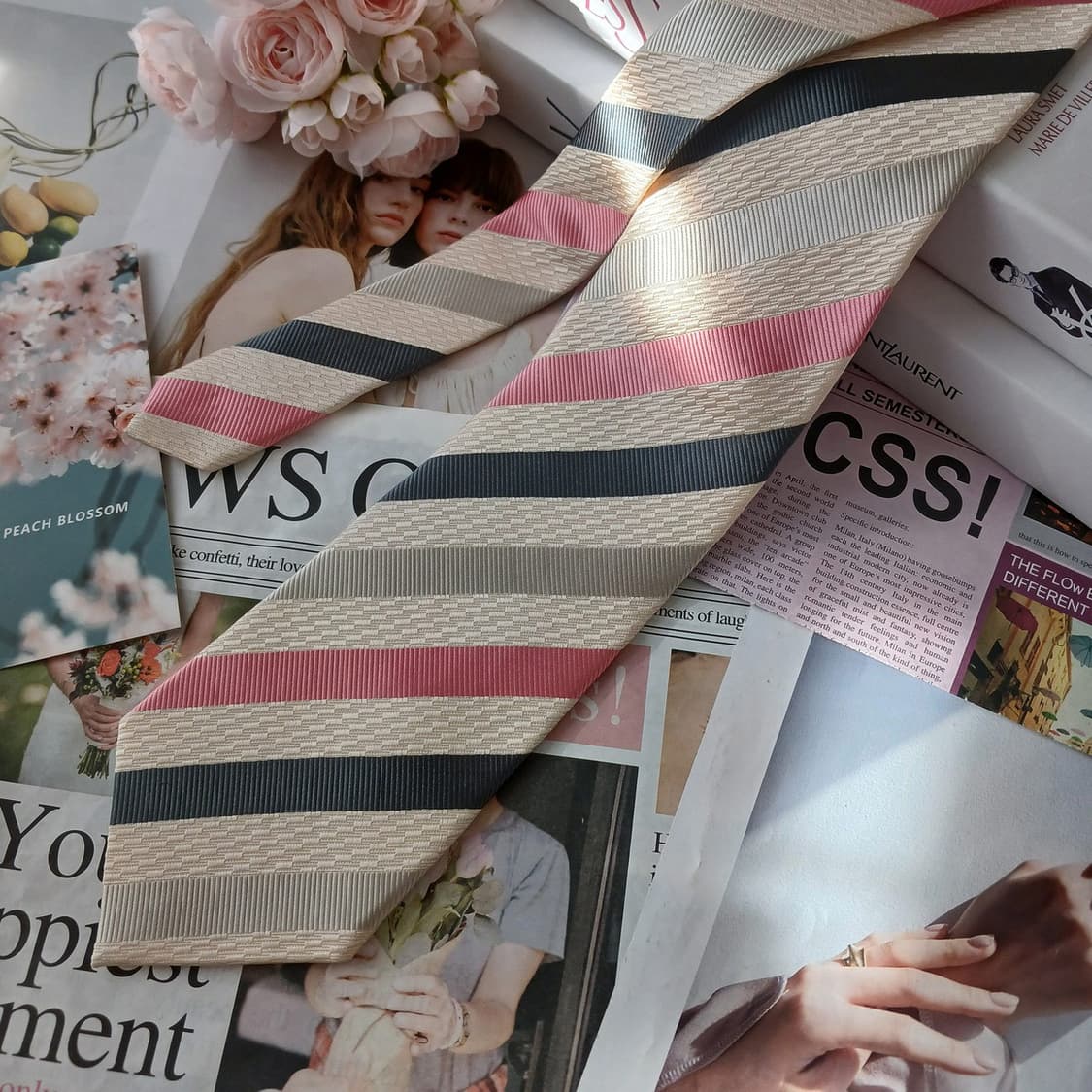 입생로랑 실크 베이지 스트라이프 넥타이 9.6cm A+등급 A19232
 상품이미지5