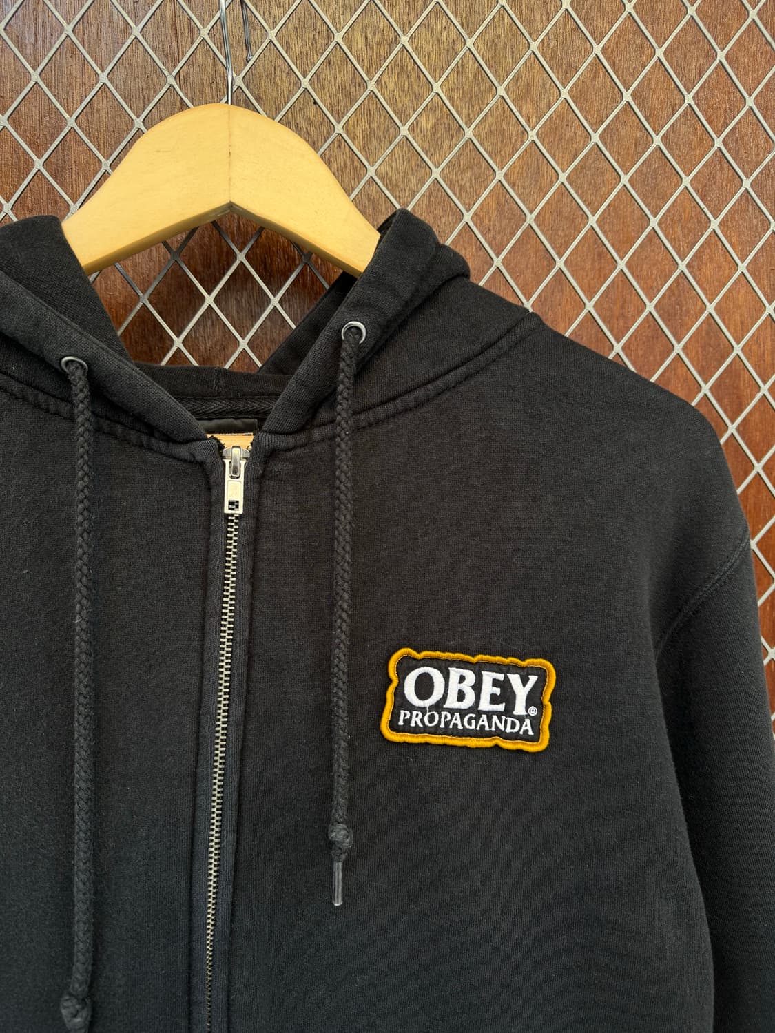 오베이 obey 로고자수 기모 후드집업 S 상품이미지3