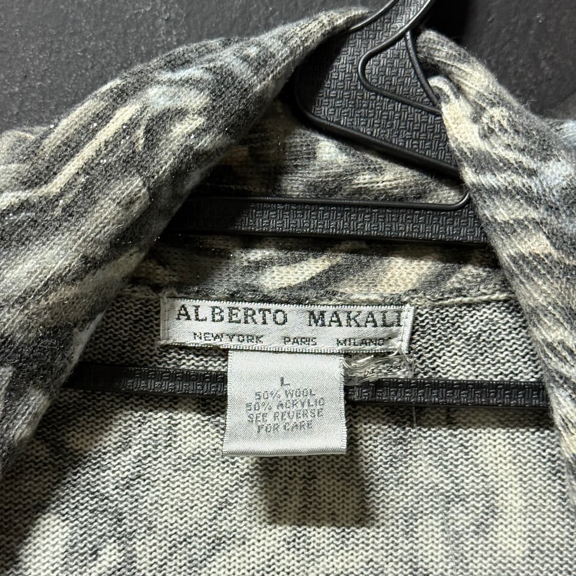 VTG 빈티지 울 혼방 애니멀 레오파드 패턴 숄 카라 언밸런스 가디건 상품이미지5