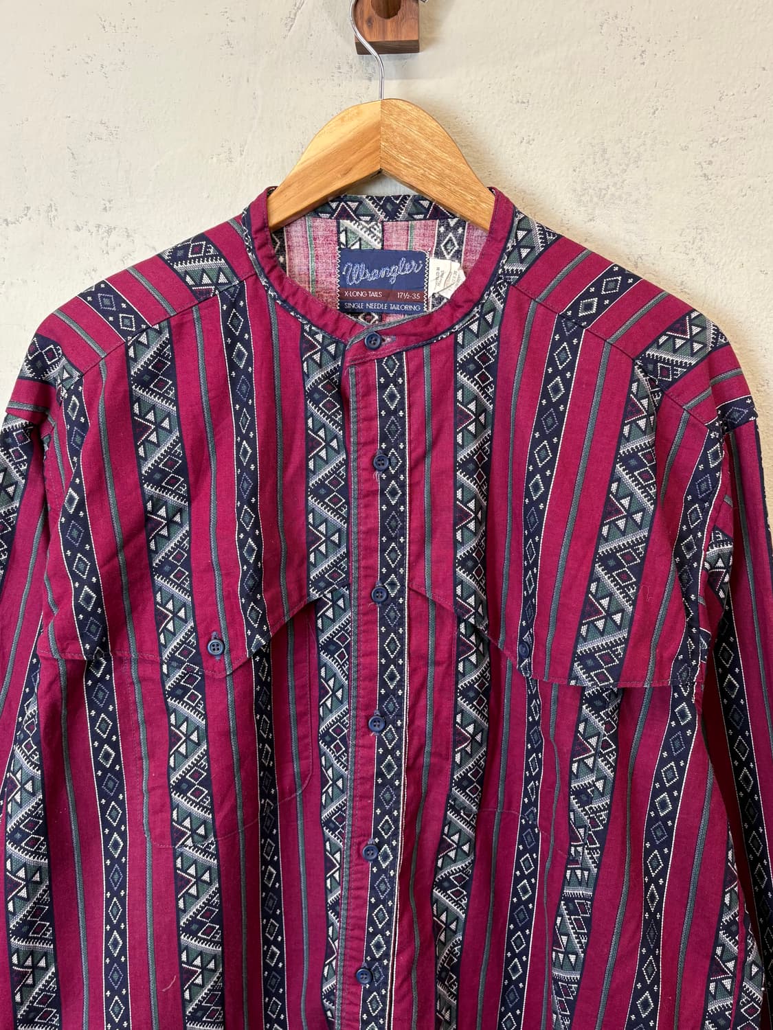 랭글러 90s 빈티지 논카라 패턴 포켓 셔츠 상품이미지5