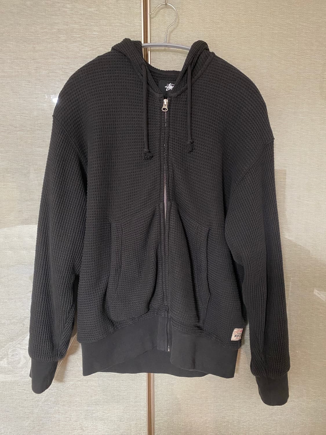 [S] 스투시 더블레이어 와플 후드집업 블랙 상품이미지1