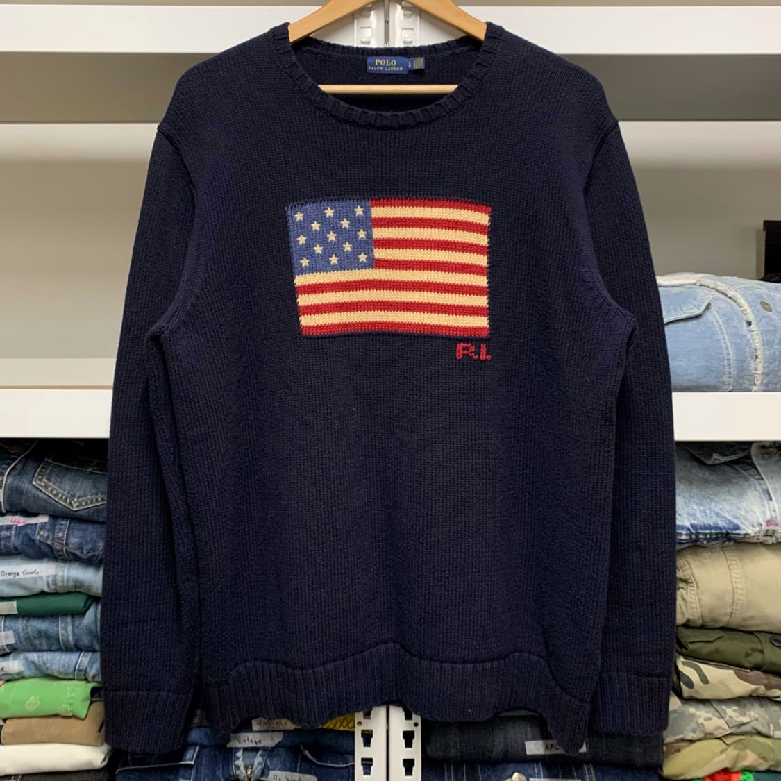 [L] 폴로 랄프로렌 성조기 자카드 니트 네이비 상품이미지2