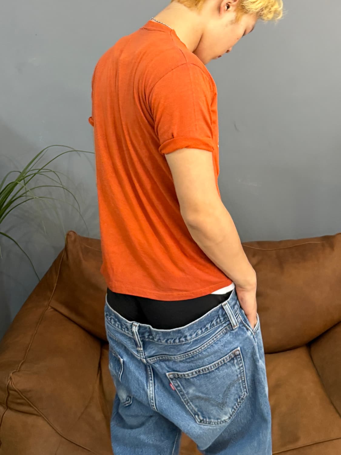 90’s 싱글 스티치 빈티지 오렌지 카페 프린팅 반팔티 상품이미지6