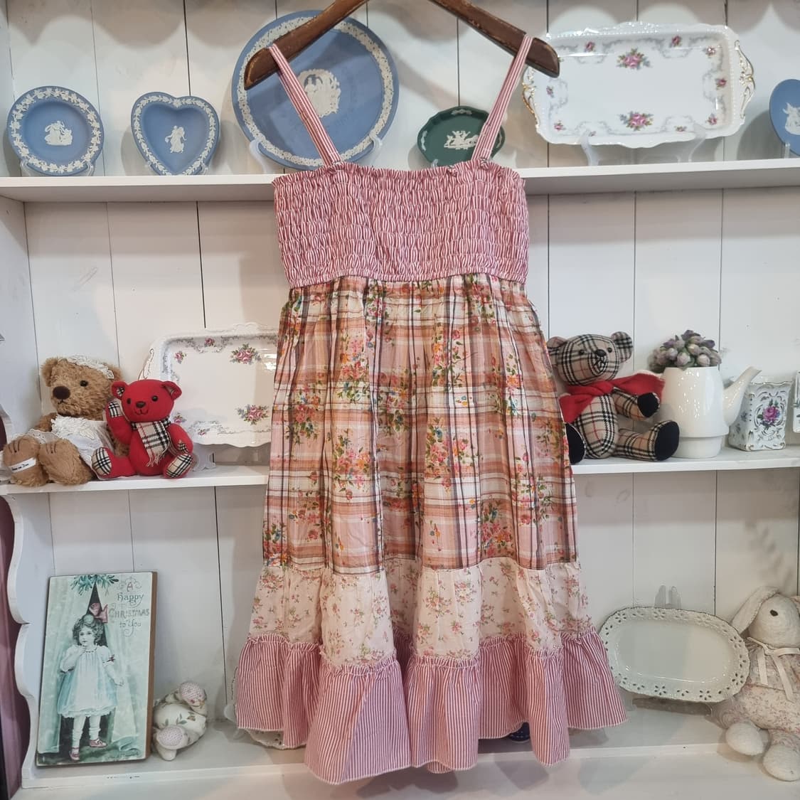 앙크루즈 Ank Rouge 핑크 체크 플라워 셔링 끈원피스 상품이미지1