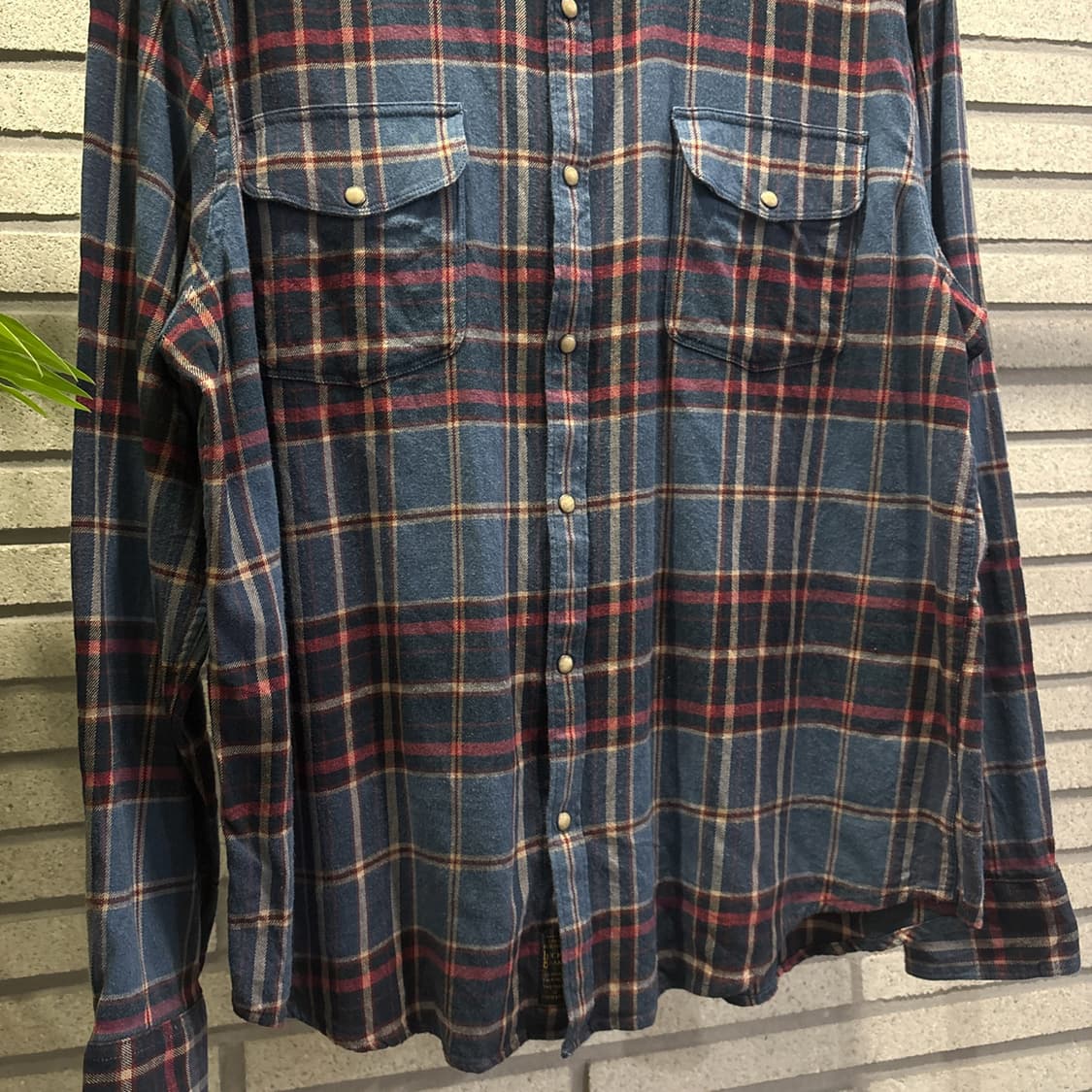 USA VINTAGE 볼드 타탄체크 플란넬 셔츠 웨스턴 요크 디테일 블루 상품이미지5