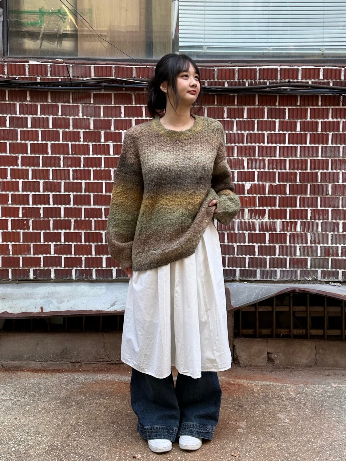 칼하트 셔츠 자켓 그라데이션 니트 레이어드 스커트 코디세트 상품이미지5