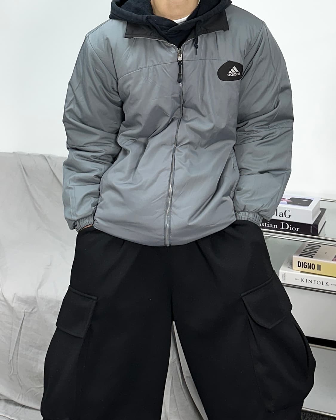 아디다스 블랙 그레이 리버시블 바람막이 점퍼 L 상품이미지4