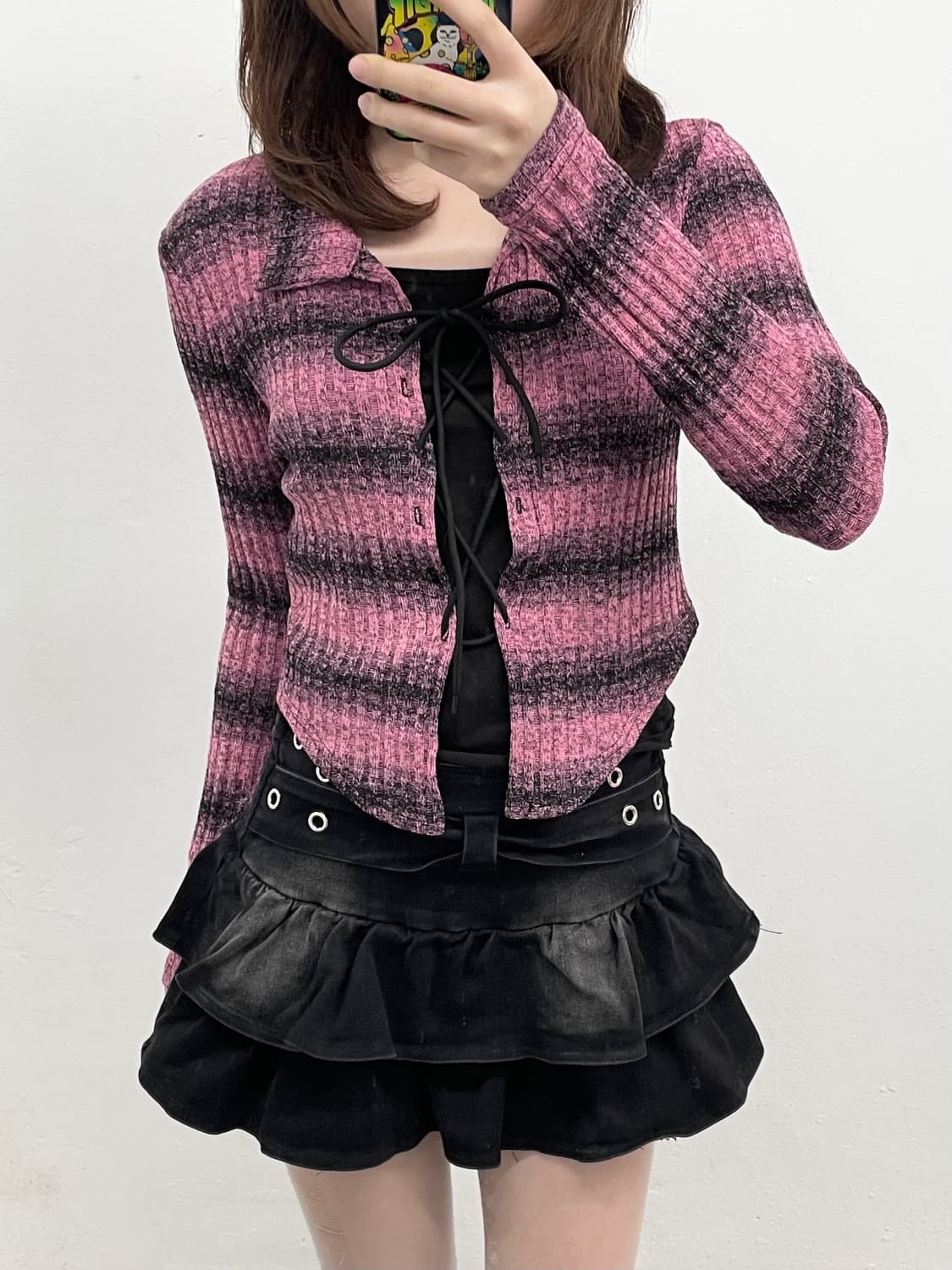 블랙 워싱 리본 큐롯 스커트 상품이미지6