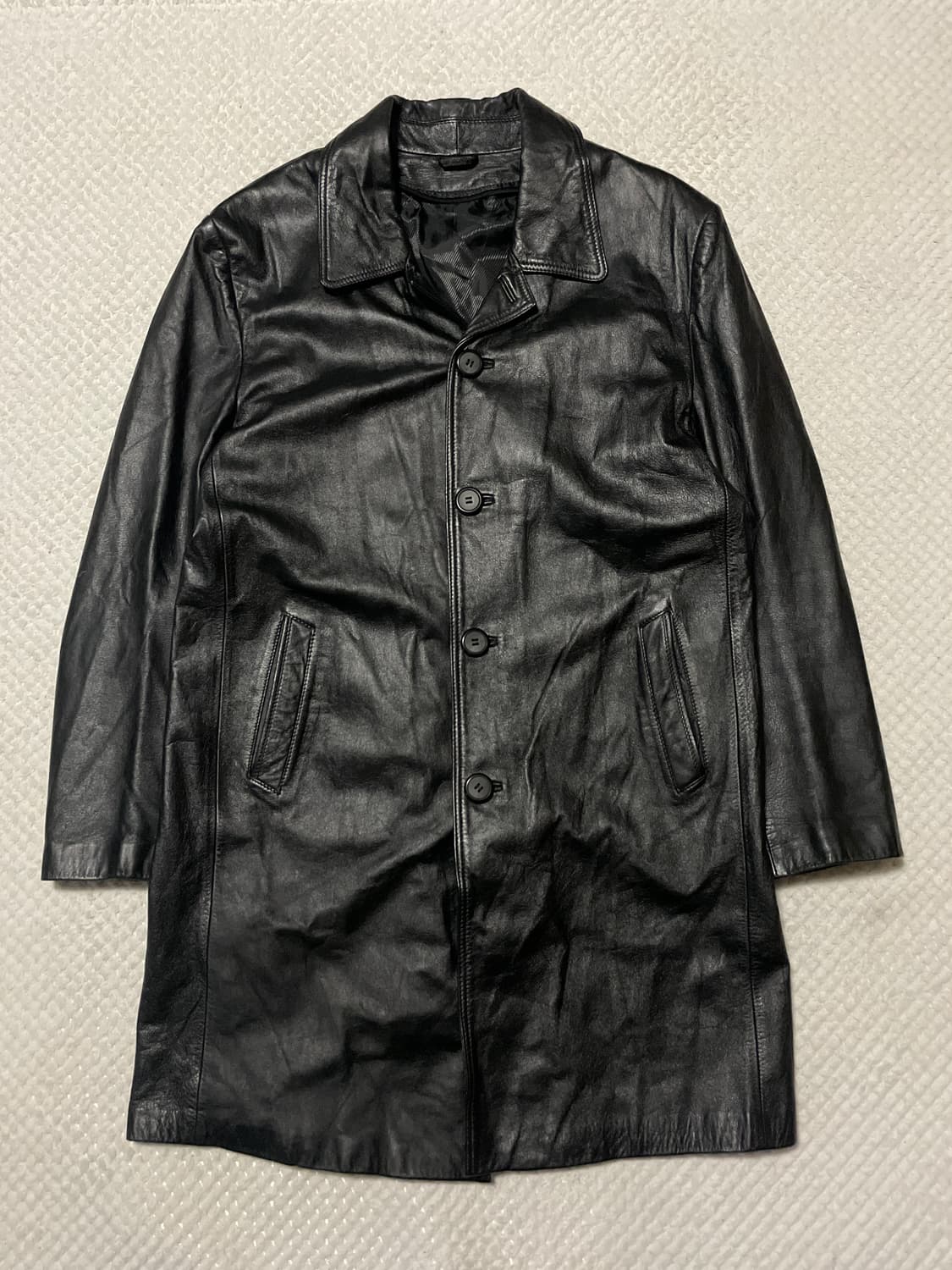 웨스턴 무드 카우하이드 소가죽 4버튼 레더 카 코트 상품이미지3