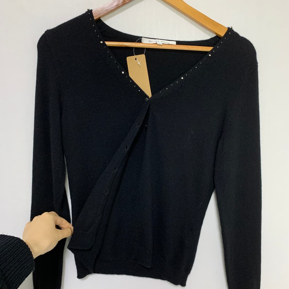 빈티지 큐빅 크롭 가디건 캐시미어 100% 여성 니트 블랙 M 상품이미지5