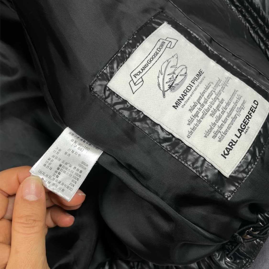 칼라거펠트 블랙 폴란드 구스다운 유광 숏 패딩 90 상품이미지4