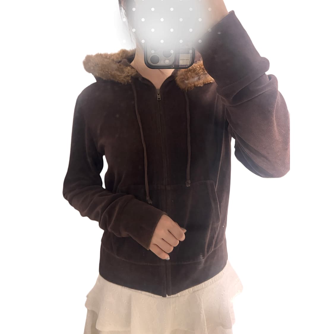 Vintage Brown fur hooded zip 상품이미지3