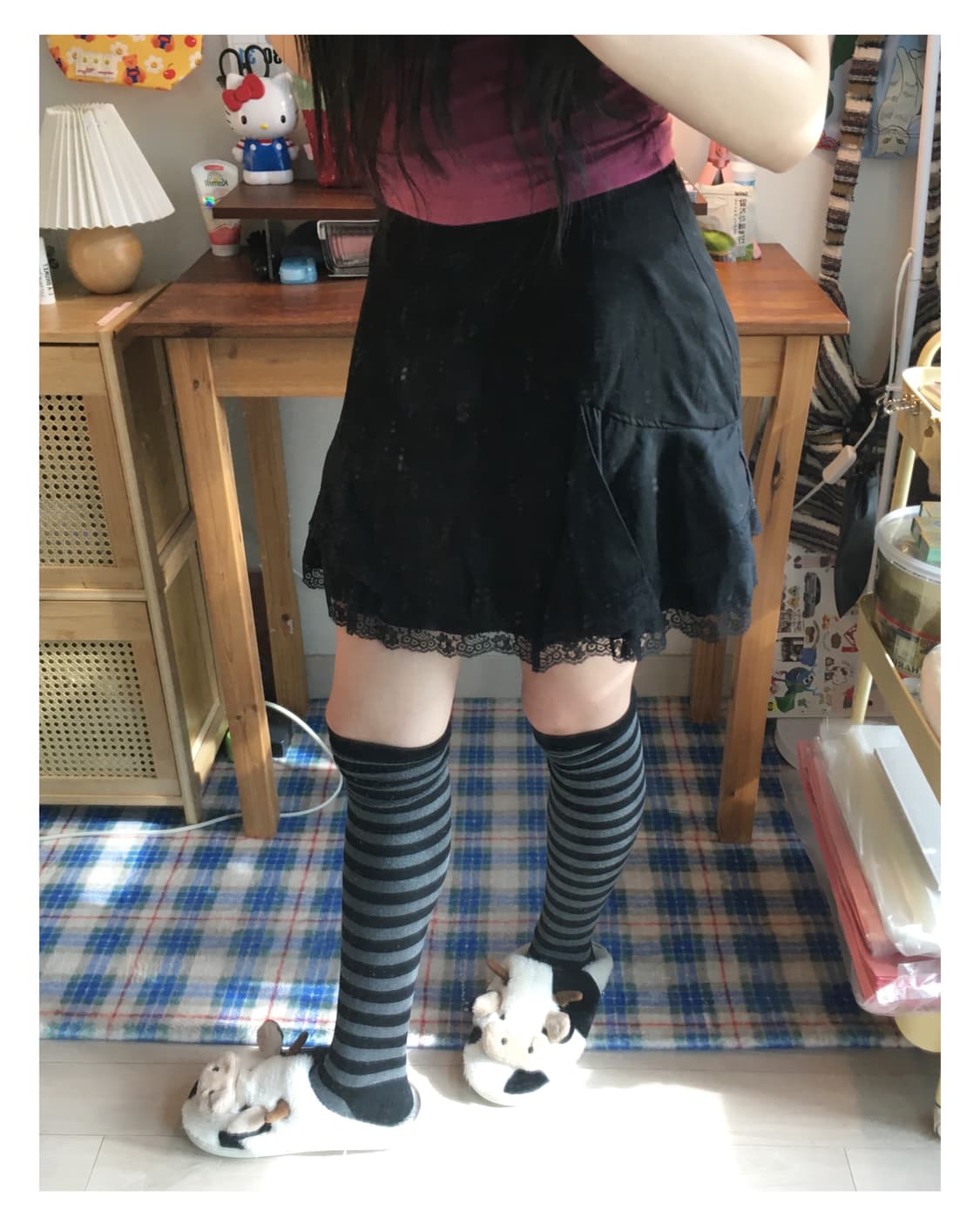 vintage lace trim mini skirt black 상품이미지2