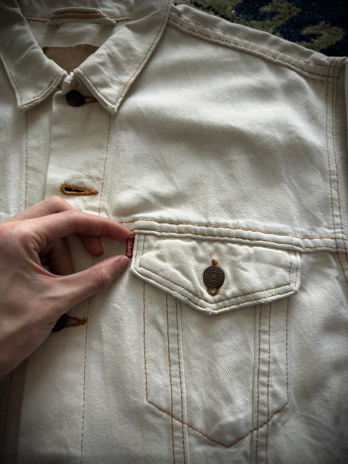 90s USA 리바이스 70507-0251 화이트 코튼 트윌 트러커 자켓 상품이미지5