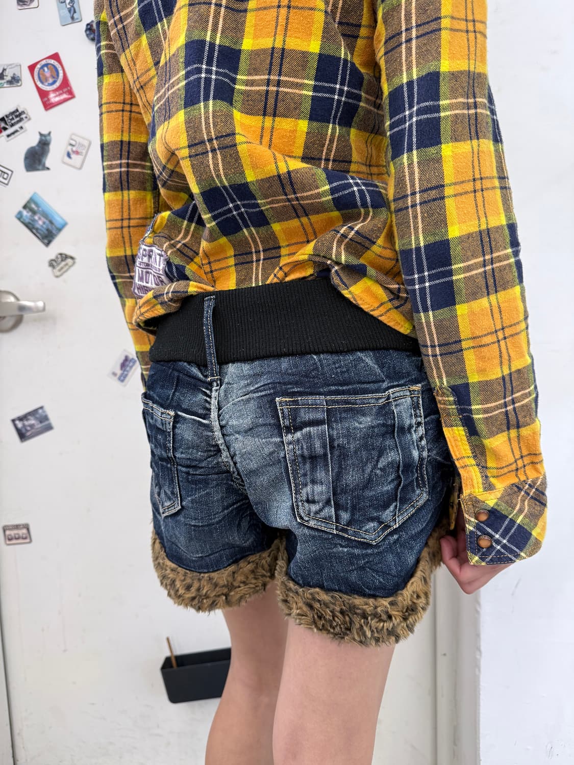 fur trim denim shorts 상품이미지3