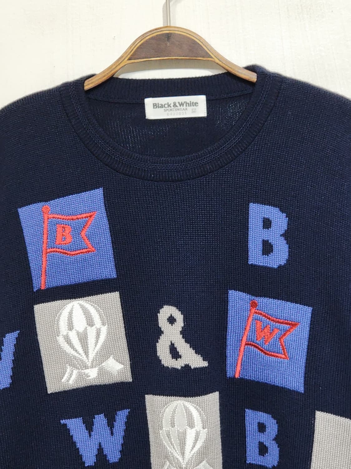 (XL) 블랙앤화이트 니트 네이비 빅로고 스웨터 골프웨어  상품이미지2