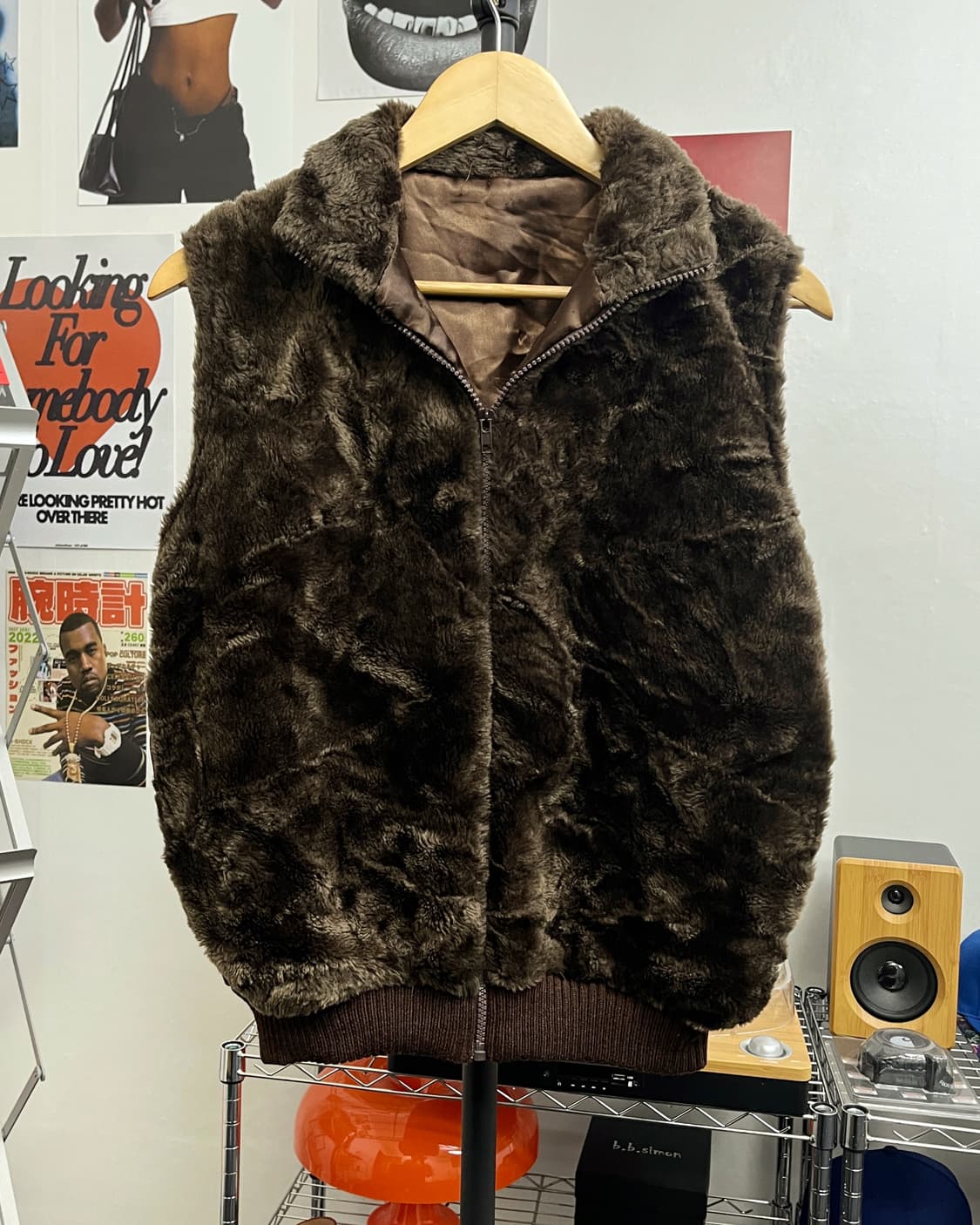 올드 빈티지 브라운 퍼 집업 베스트 상품이미지5