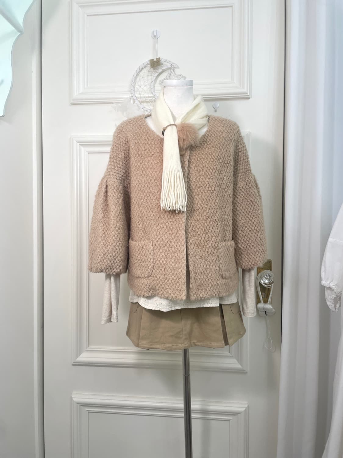 beige pleats cotton mini skirt(size-M) 상품이미지6