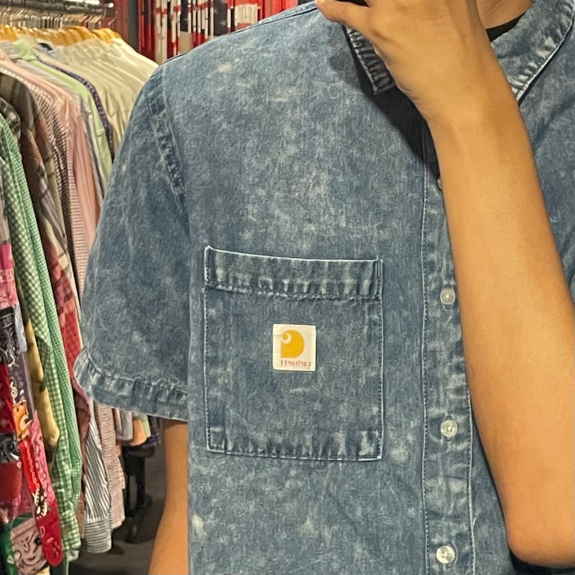 [IM] carhartt 칼하트 중청 워싱 데님 반팔셔츠 상품이미지7