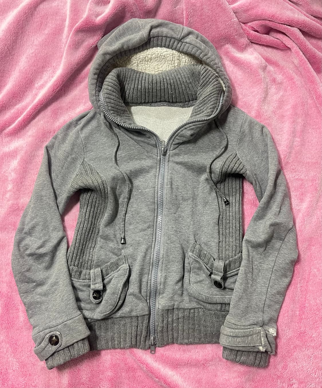 y2k 갸루 그레이 하이넥 후드집업 고스 펑크 상품이미지1