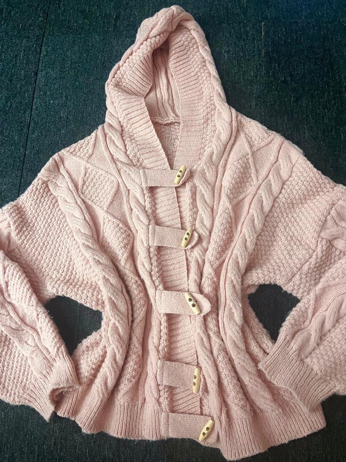 핑크 꽈배기 후드 떡볶이 니트 가디건 상품이미지1