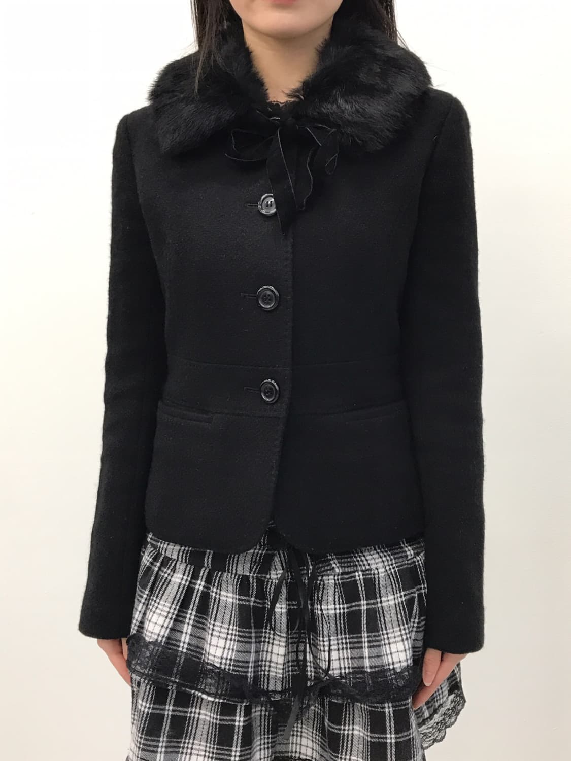 any SiS Black Wool Fur Collar Coat 상품이미지3