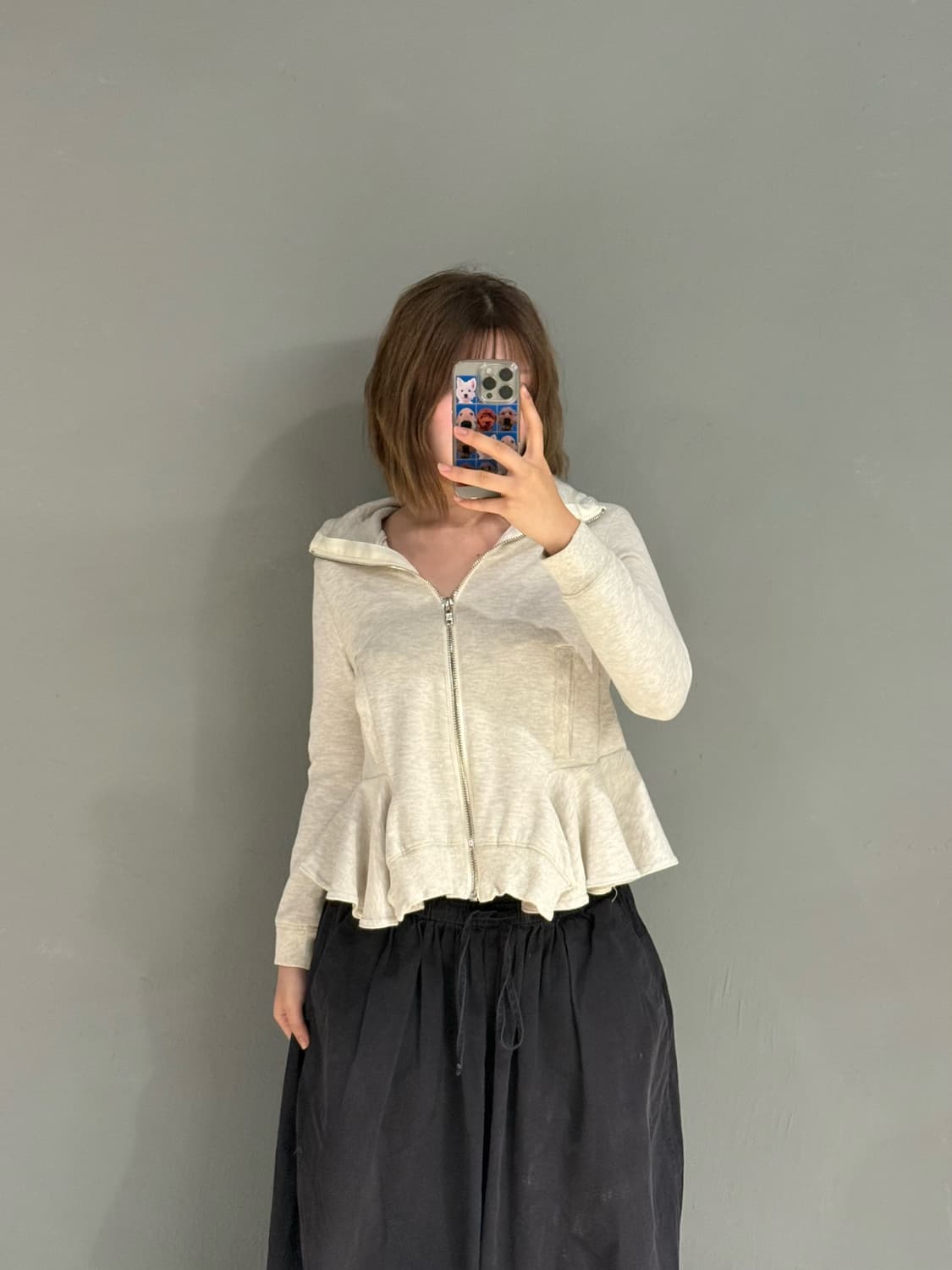 unbalance frill detail hood zip-up 상품이미지1