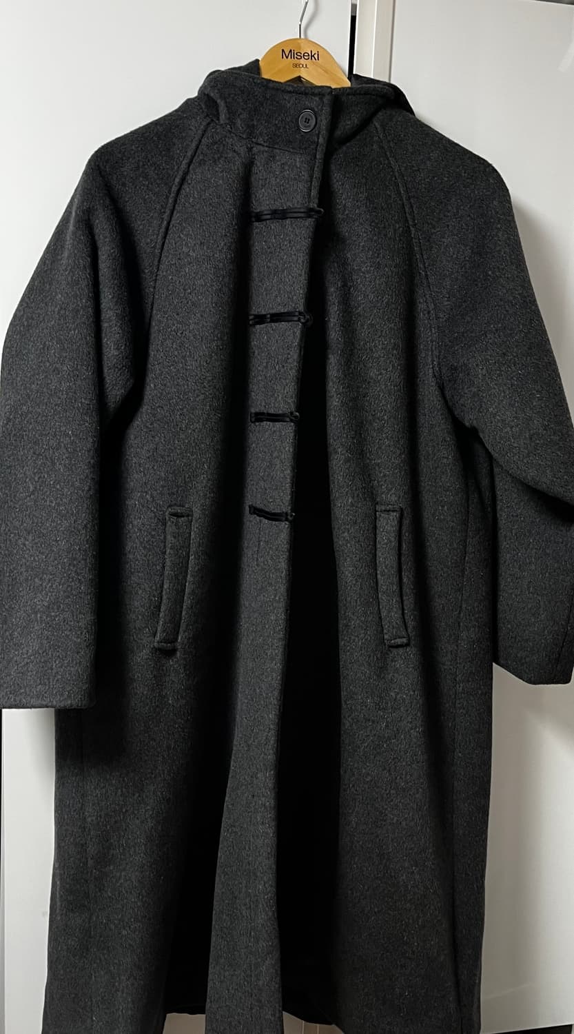 미세키서울 후디 롱 더플 코트 차콜 상품이미지1