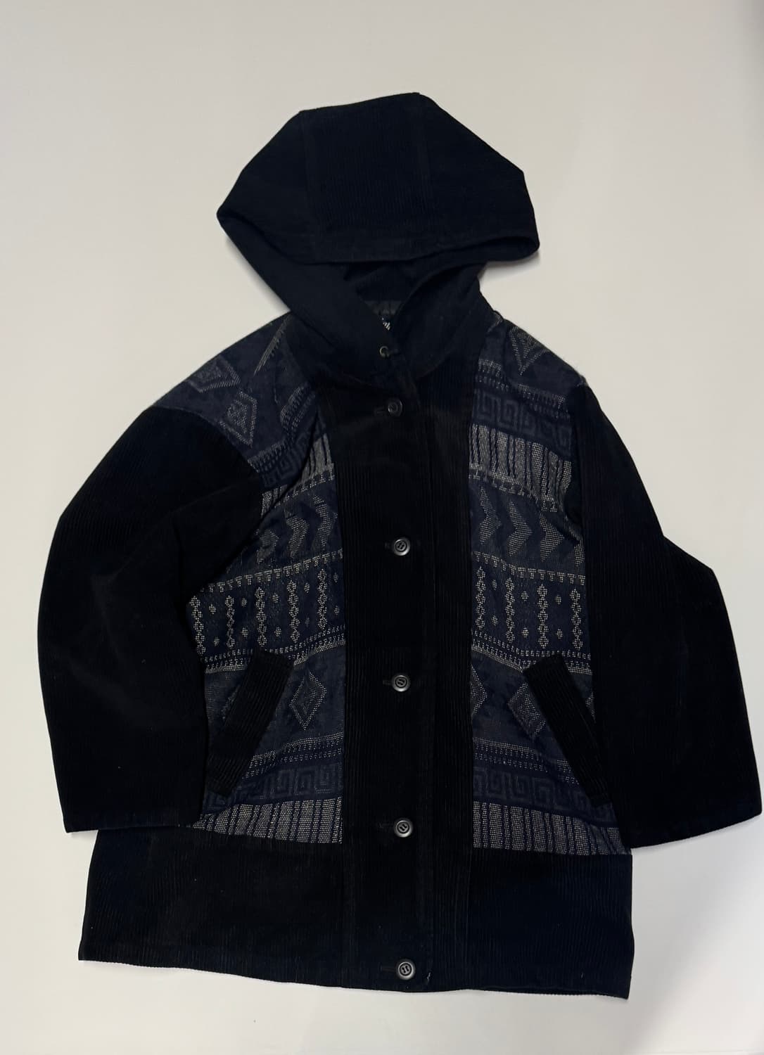 희귀!! 공용 빈티지 패턴 코듀로이 버튼 후드 자켓 L 상품이미지1