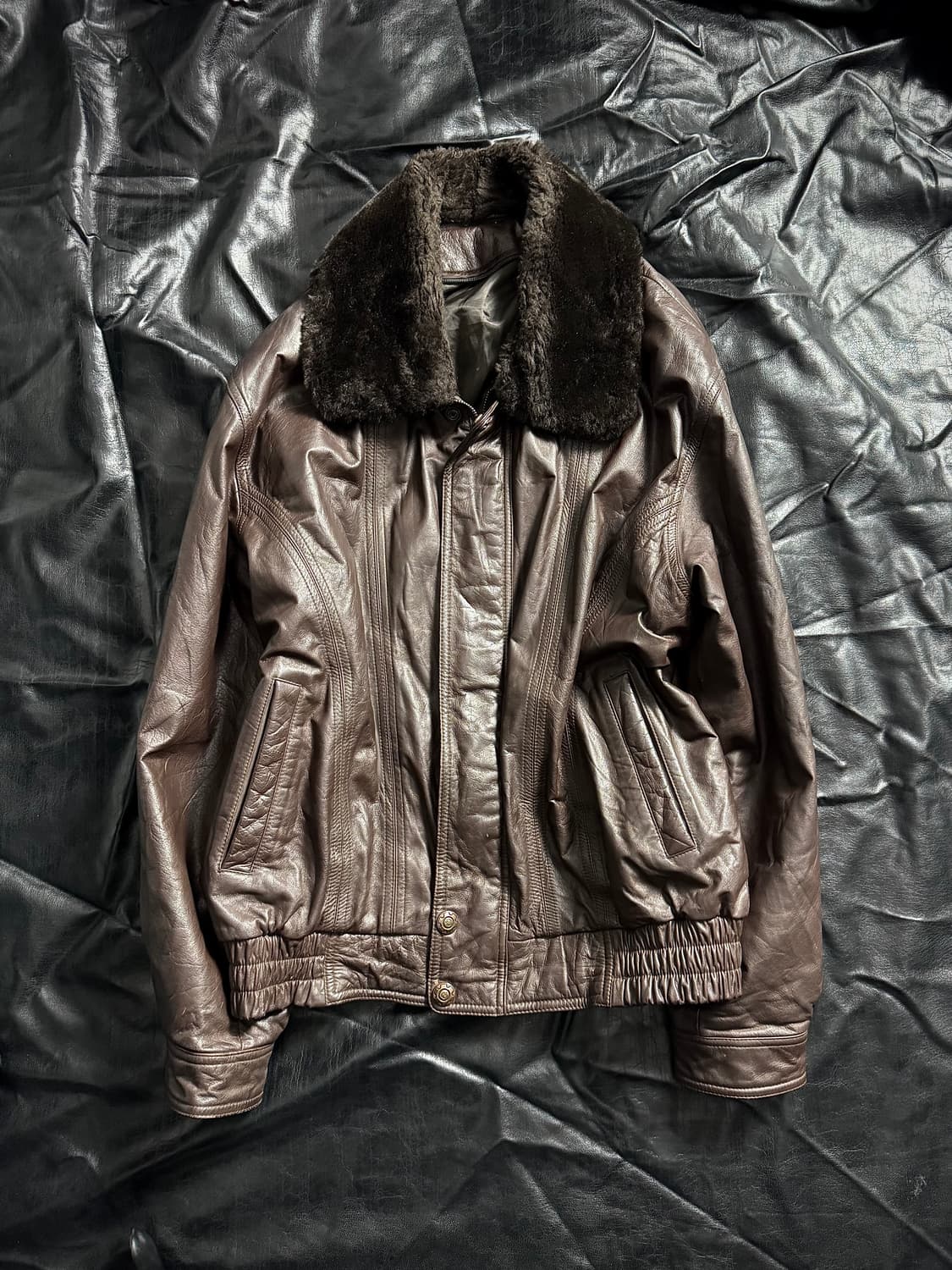 Brown leather bomber jacket 상품이미지1