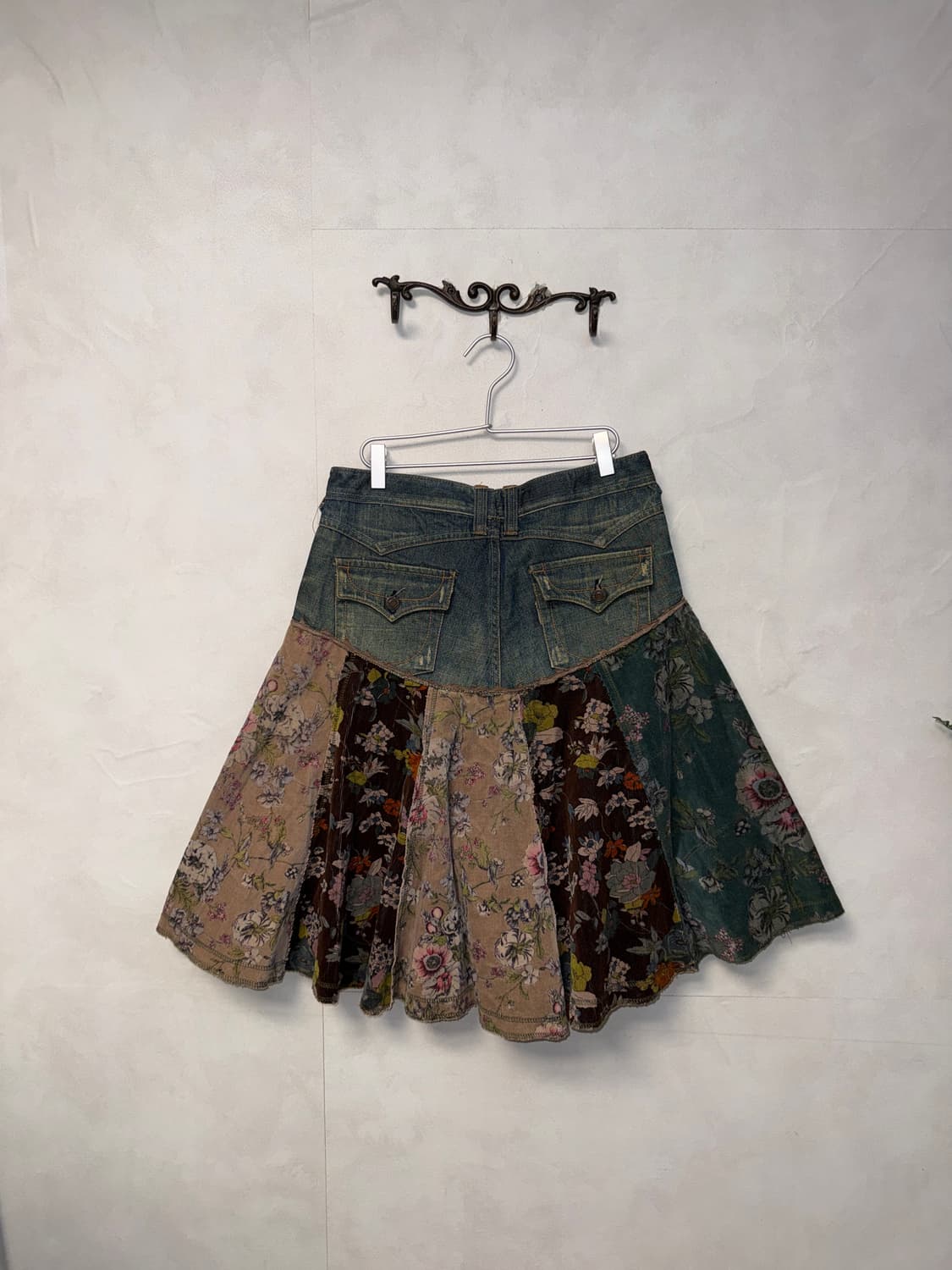 Denim corduroy bohemian floral patch sk 상품이미지3