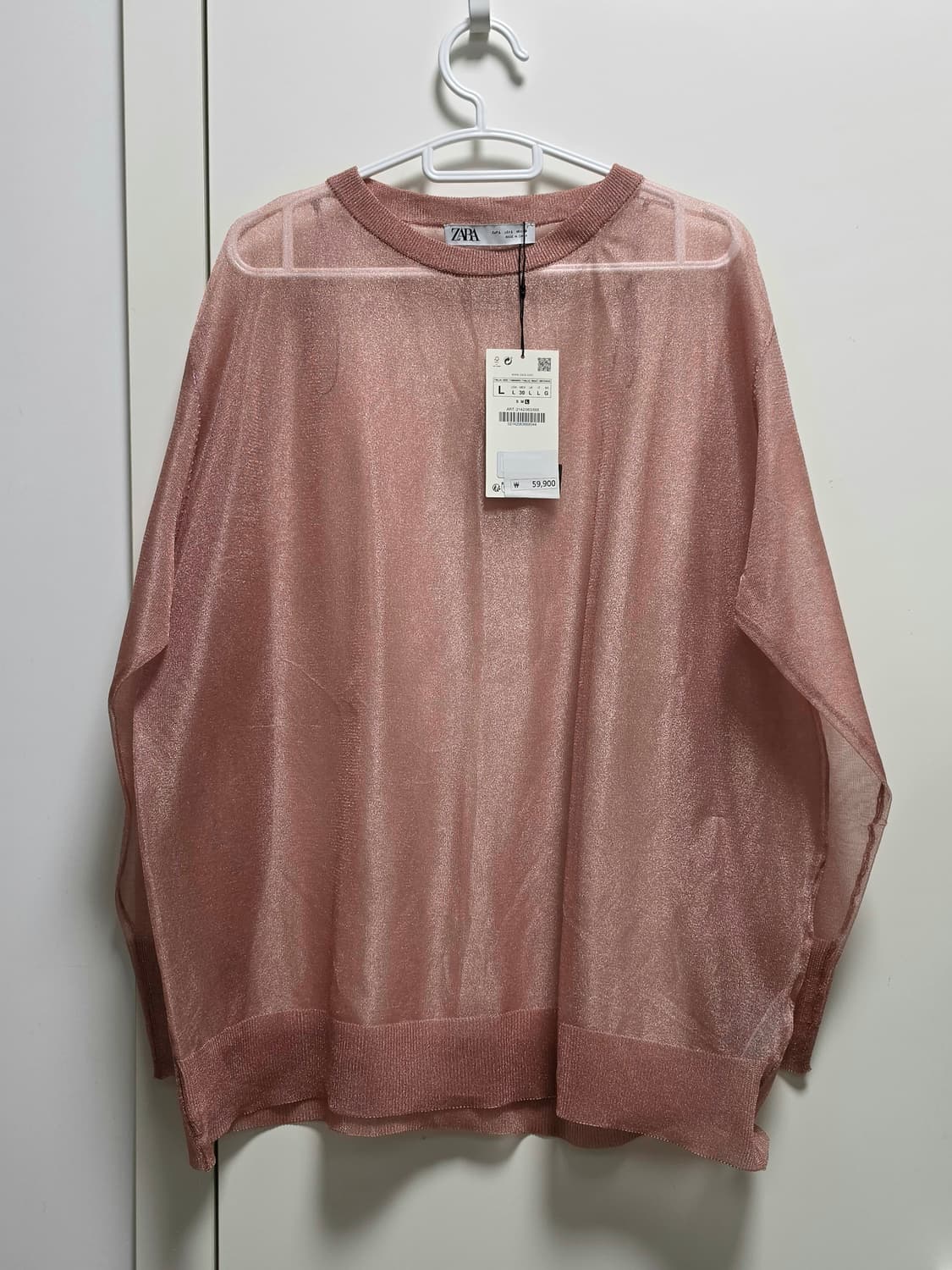 (새상품) ZARA 자라 글리터 시스루 맨투맨 로즈핑크컬러 L 상품이미지4