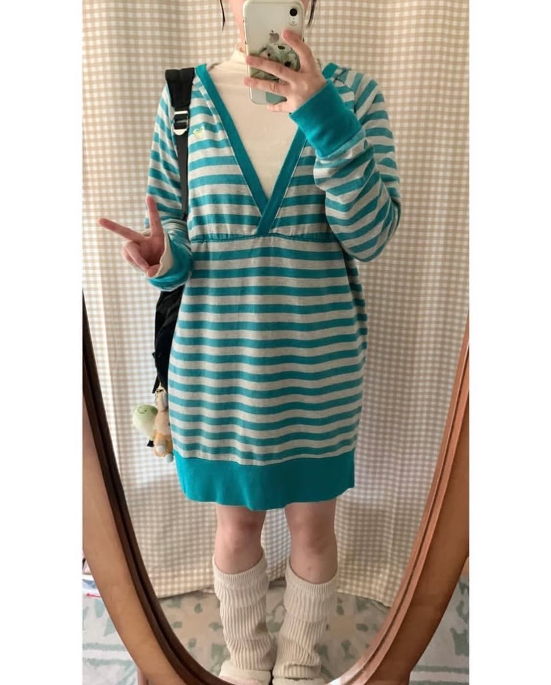하구미 기모 스트라이프 후드 원피스 상품이미지1